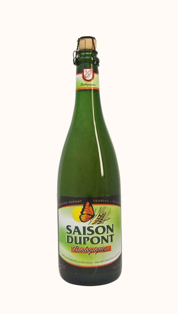 Una bottiglia di birra artigianale belga Saison Dupont Biologique