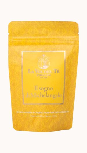Un sacchetto da 50 grammi di tè semi-ossidato in foglia Il Sogno di Michelangelo della Via del Tè di Firenze