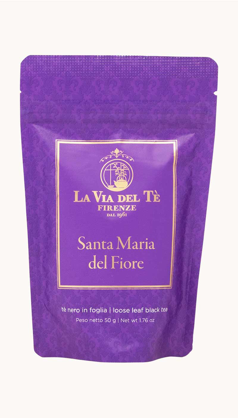 Un sacchetto da 50 grammi di tè nero in foglia Santa Maria del Fiore della Via del Tè di Firenze