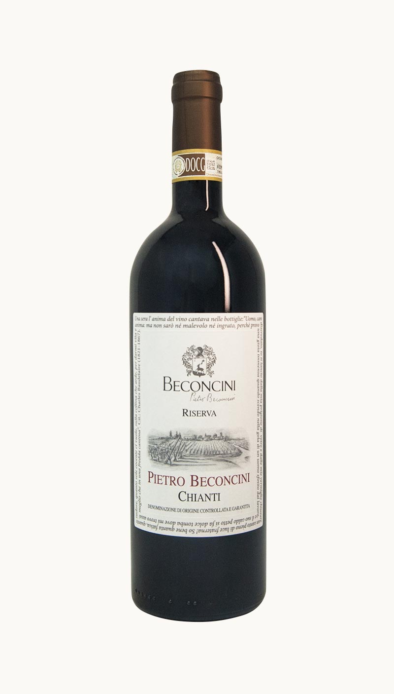Una bottiglia di Chianti Riserva DOCG della cantina Pietro Beconcini
