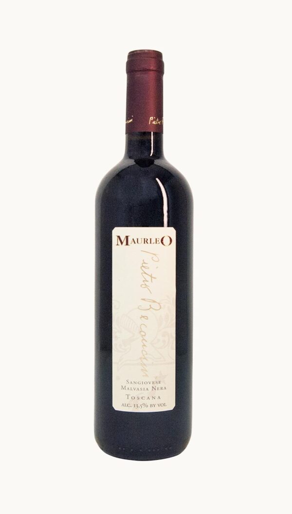 Una bottiglia di vino rosso Maurleo della cantina Pietro Beconcini