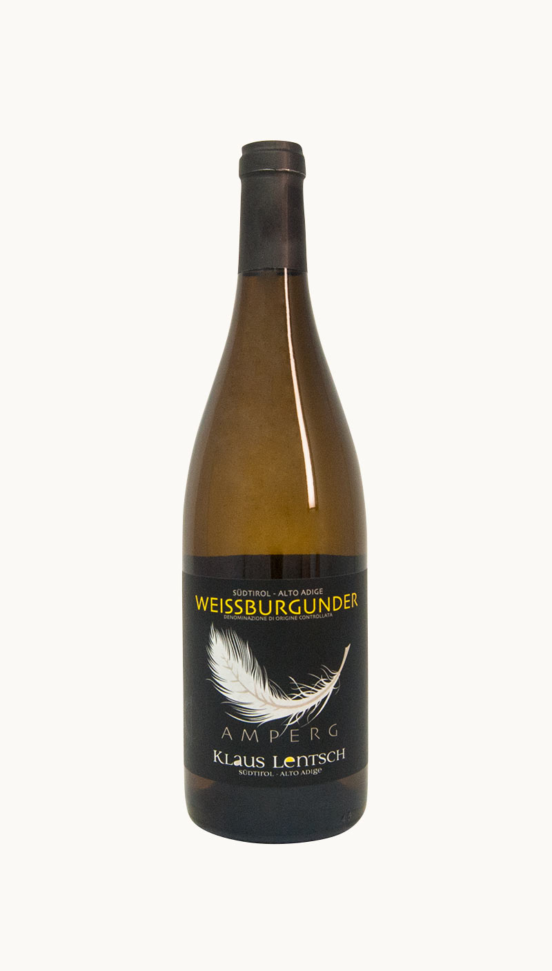 Una bottiglia di pinot bianco Weissburgunder Amperg DOC della cantina Klaus Lentsch