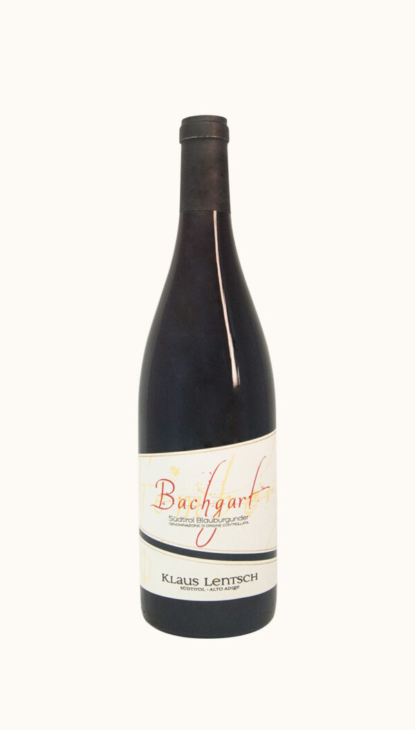 Una bottiglia di vino pinot nero Bachgart DOC della cantina Klaus Lentsch