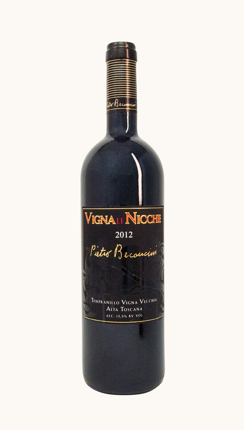 Una bottiglia di Tempranillo Vigna Vecchia IGT della cantina Pietro Beconcini
