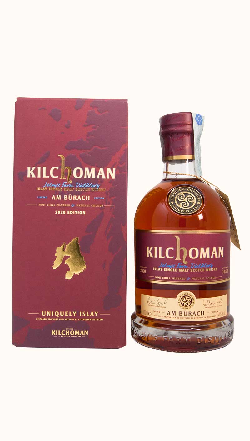 Una bottiglia di whisky Single Malt Am Bùrach della distilleria Kilchoman