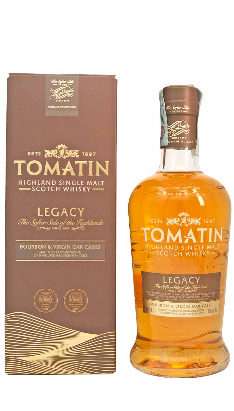 Una bottiglia di whisky Single Malt Tomatin Legacy della distilleria Tomatin