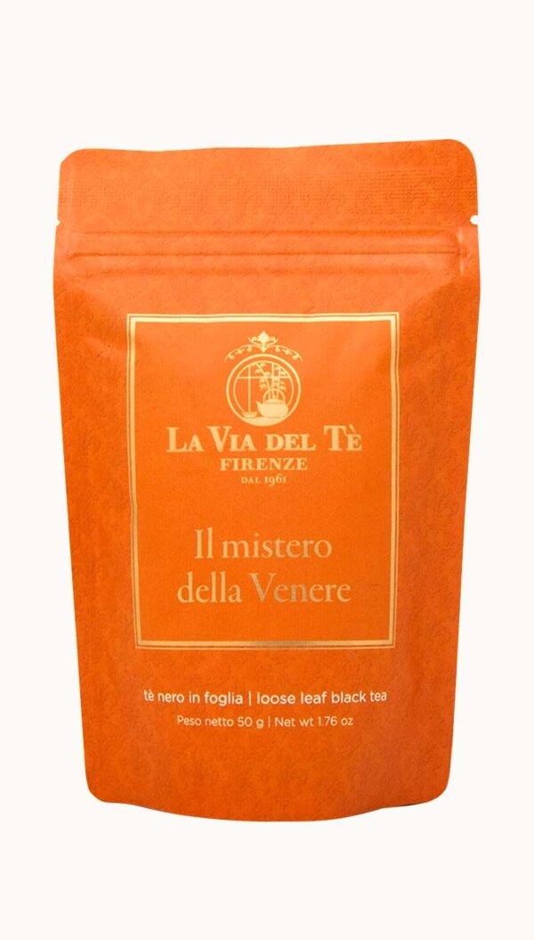 Un sacchetto da 50 grammi di tè nero in foglia Il Mistero della Venere della Via del Tè di Firenze