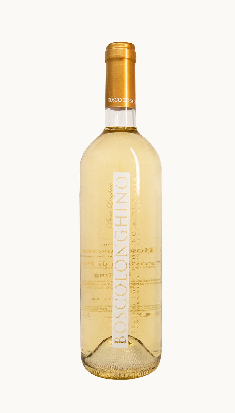 Una bottiglia di vino Riesling IGT della cantina Bosco Longhino
