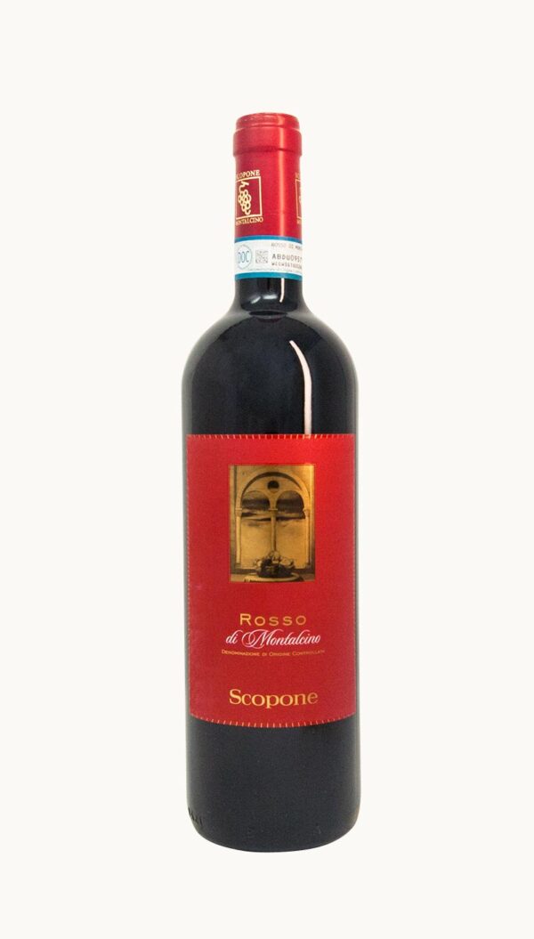 Una bottiglia di Rosso di Montalcino DOC dell'azienda agricola Scopone