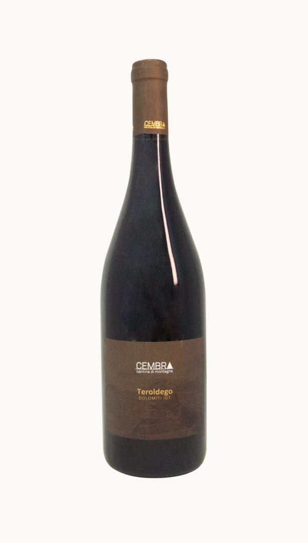 Una bottiglia di vino Teroldego Dolomiti IGT della cantina Cembra