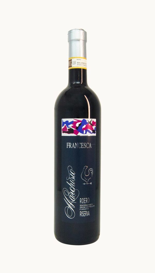 Una bottiglia di Roero Francesca DOCG Riserva prodotto dall'azienda vinicola Marchisio
