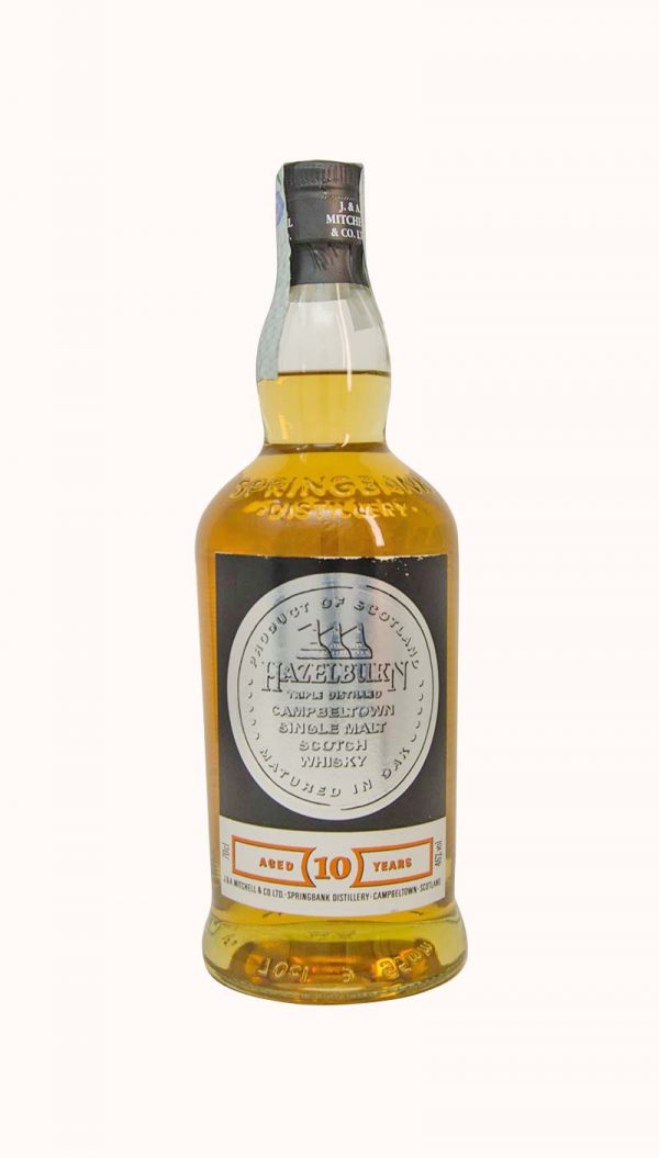 Una bottiglia di whisky Hazelburn 10 years old prodotto dalla distilleria Springbanks